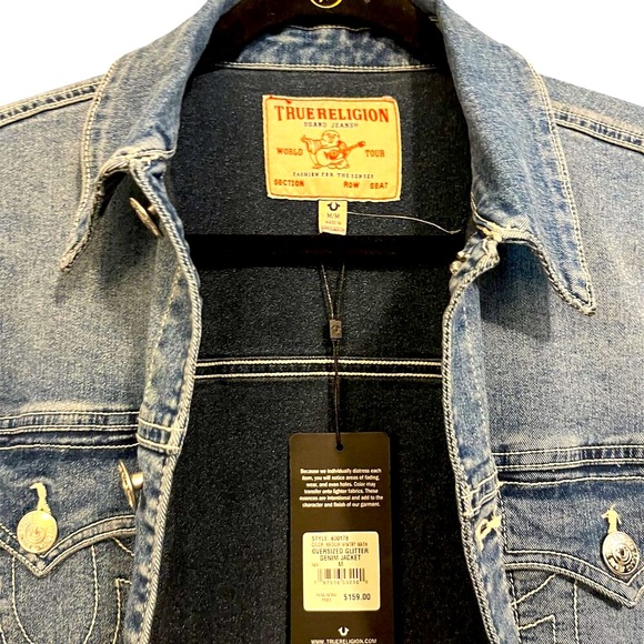 True Religion Oversized Glitter Denim Jacket Size: Medium - Picture 4 of 10